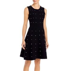 NWT T Tahari Women's Black Pearl Embellished Fit & Flare Dress